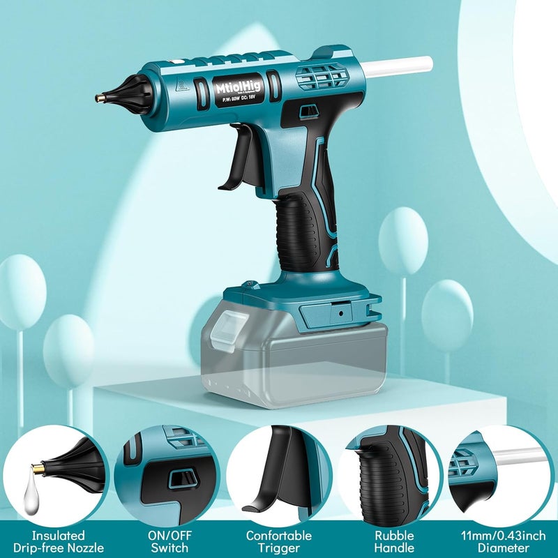 MtiolHig Cordless Hot Glue Gun Compatible with Makita 18v Battery, Handheld Wireless Power Heavy Duty Hot Glue Gun Full Size Kit with 20pcs 0.43'' Hot Glue Stick for Arts & Crafts, Home Repair - Image 2